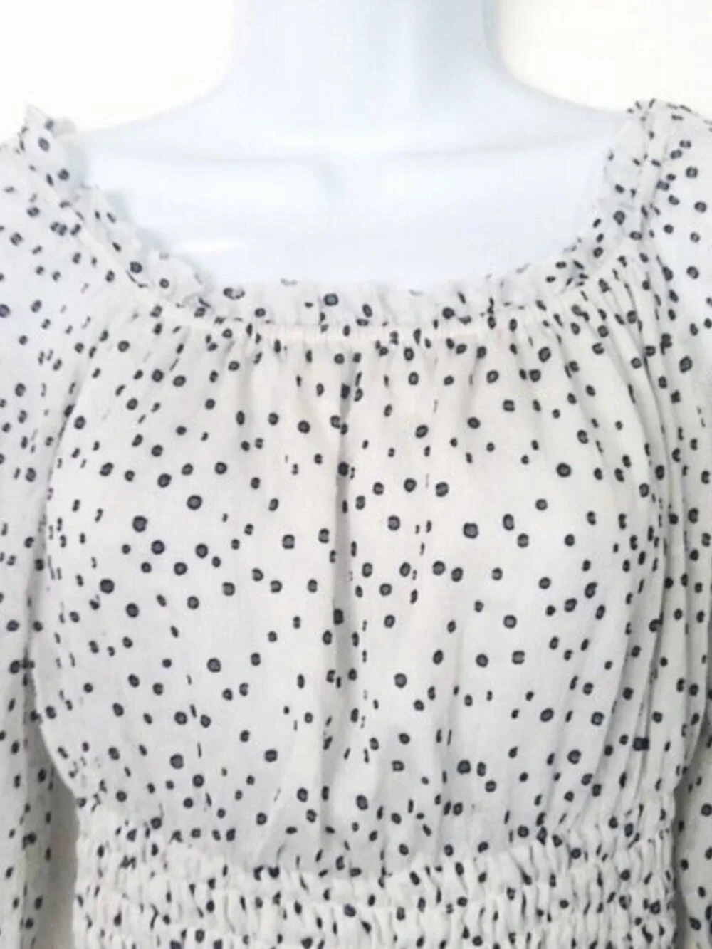 Peasant Top by Anthropologie White W/ Black Polka Dot Boho On / Off Shoulder  S - Picture 3 of 9